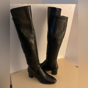 Michael Kors women black leather tall knee high riding Heel Boots 8